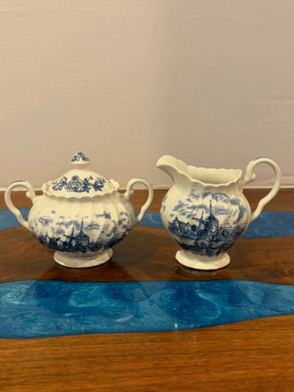 Johnson Brothers Tulip Time Windmill Creamer and Sugar Bowl